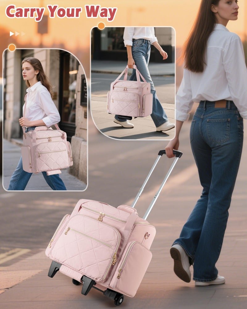 Marscamd Rolling Teacher Bag with 15.6" Laptop Compartment, Wheeled Work Briefcase Tote with Detachable Trolley for Women, Pink - Image 4
