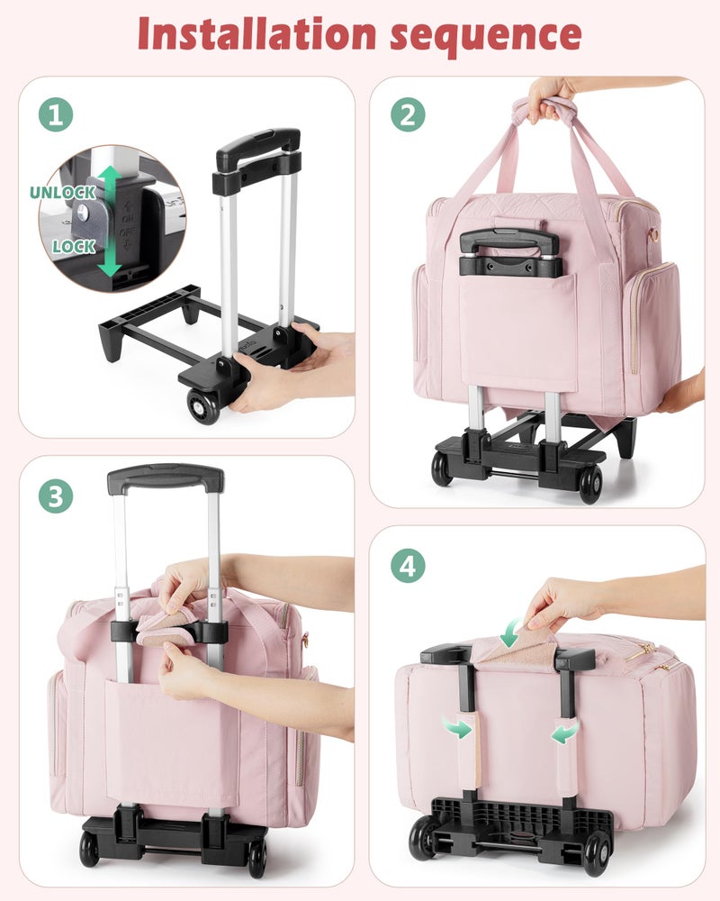 Marscamd Rolling Teacher Bag with 15.6" Laptop Compartment, Wheeled Work Briefcase Tote with Detachable Trolley for Women, Pink - Image 5