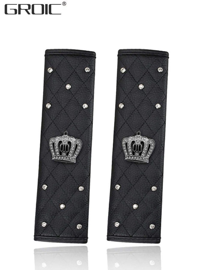 GROIC 2-Pack Seat Belt Shoulder Pad, Eco-Friendly Leather Crystal Diamond Covers, Adjuster for Adults Helps Protect Your Neck and - Image 1