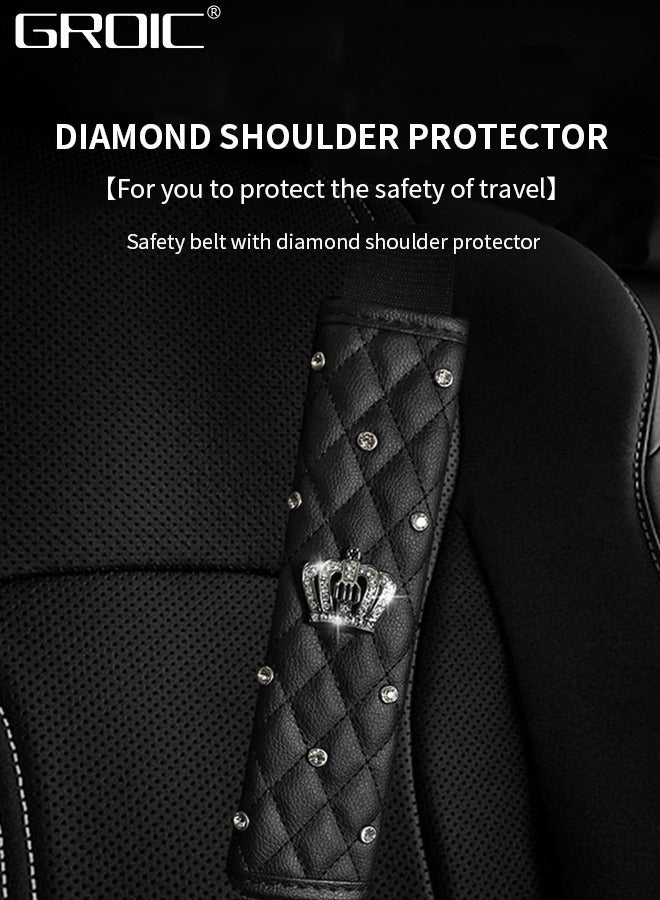 GROIC 2-Pack Seat Belt Shoulder Pad, Eco-Friendly Leather Crystal Diamond Covers, Adjuster for Adults Helps Protect Your Neck and - Image 3