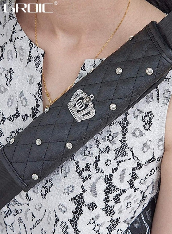 GROIC 2-Pack Seat Belt Shoulder Pad, Eco-Friendly Leather Crystal Diamond Covers, Adjuster for Adults Helps Protect Your Neck and - Image 5