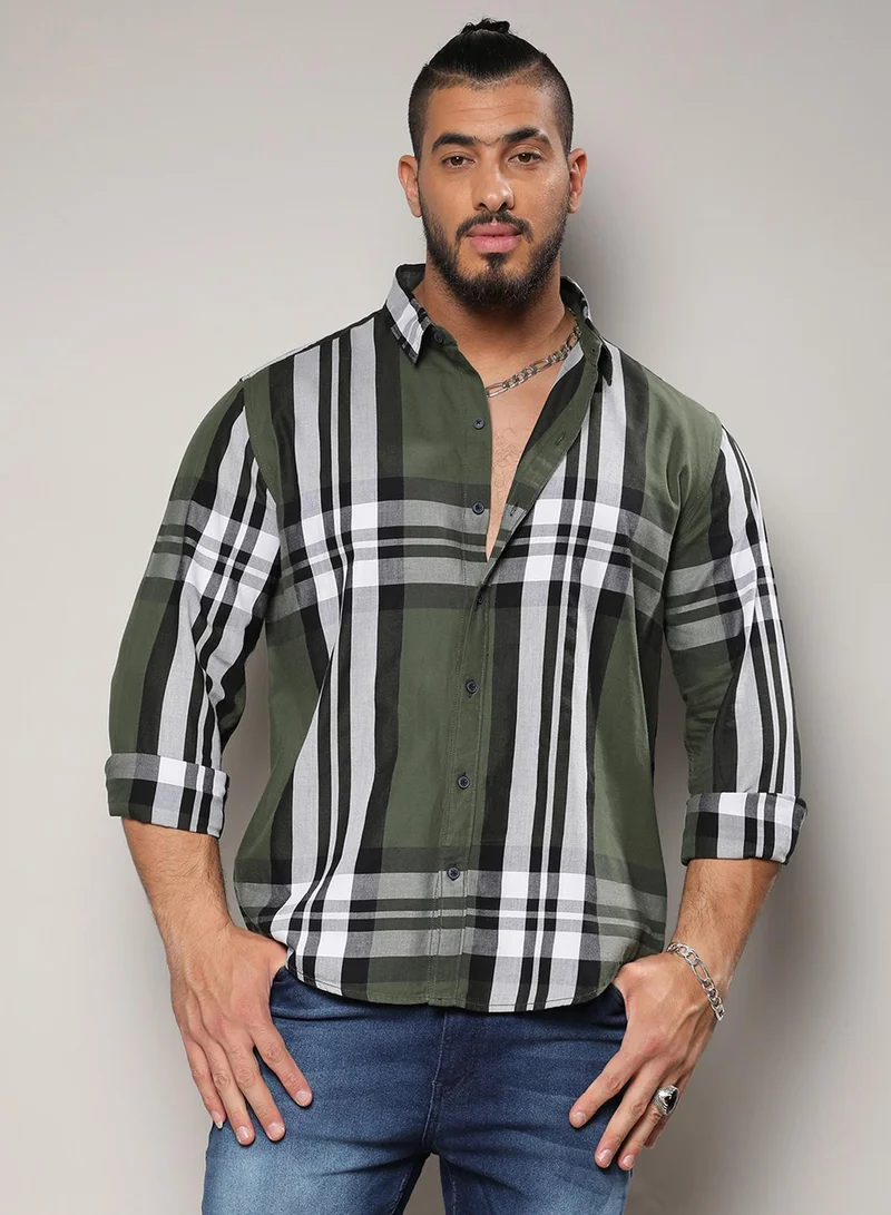 Instafab Plus Instafab Plus Men's Dark Green Tartan Plaid Shirt For Casual Wear | Spread Collar | Long Sleeve | Button Closure | Cotton Shirt Crafted With Comfort Fit For Everyday Wear