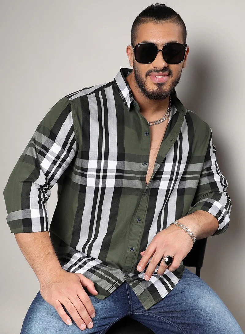 Instafab Plus Instafab Plus Men's Dark Green Tartan Plaid Shirt For Casual Wear | Spread Collar | Long Sleeve | Button Closure | Cotton Shirt Crafted With Comfort Fit For Everyday Wear