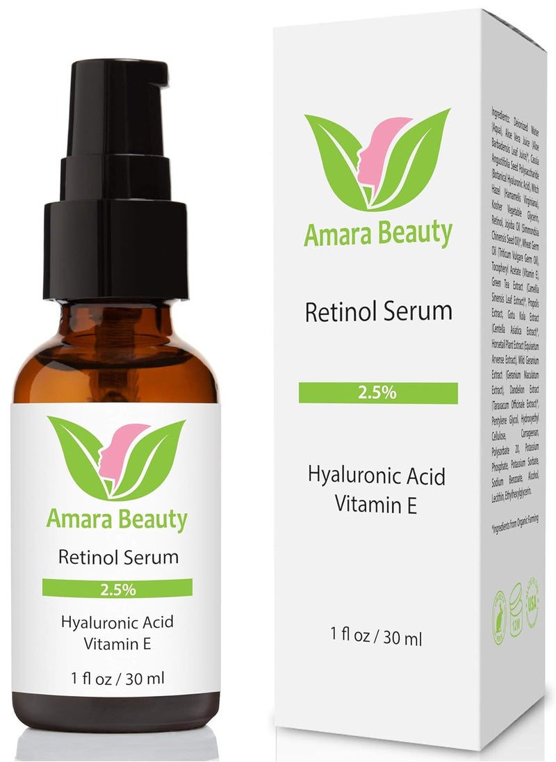 Amara Beauty Retinol Serum 2.5% with Hyaluronic Acid & Vitamin E, 1 fl. oz. 