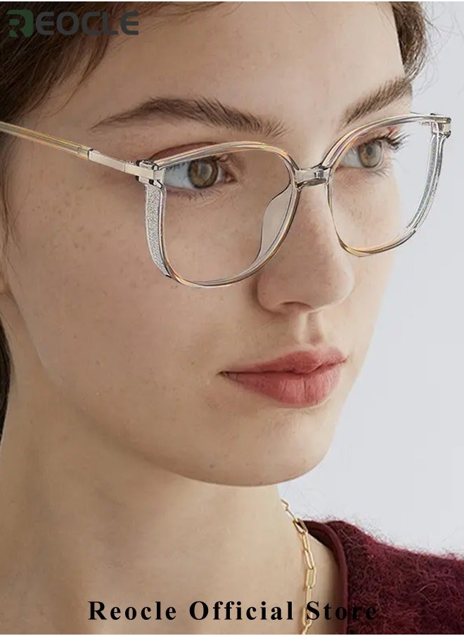REOCLE - Women's Progressive Multifocus Reading Glasses Spring Hinge Blue Light Blocking Glasses Large Square Reading Glasses - Image 1