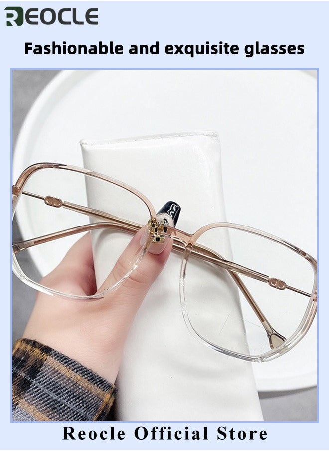 REOCLE - Women's Progressive Multifocus Reading Glasses Spring Hinge Blue Light Blocking Glasses Large Square Reading Glasses - Image 1