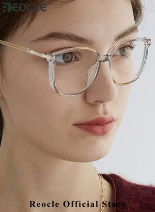 Women's Progressive Multifocus Reading Glasses Spring Hinge Blue Light Blocking Glasses Large Square Reading Glasses - view 2