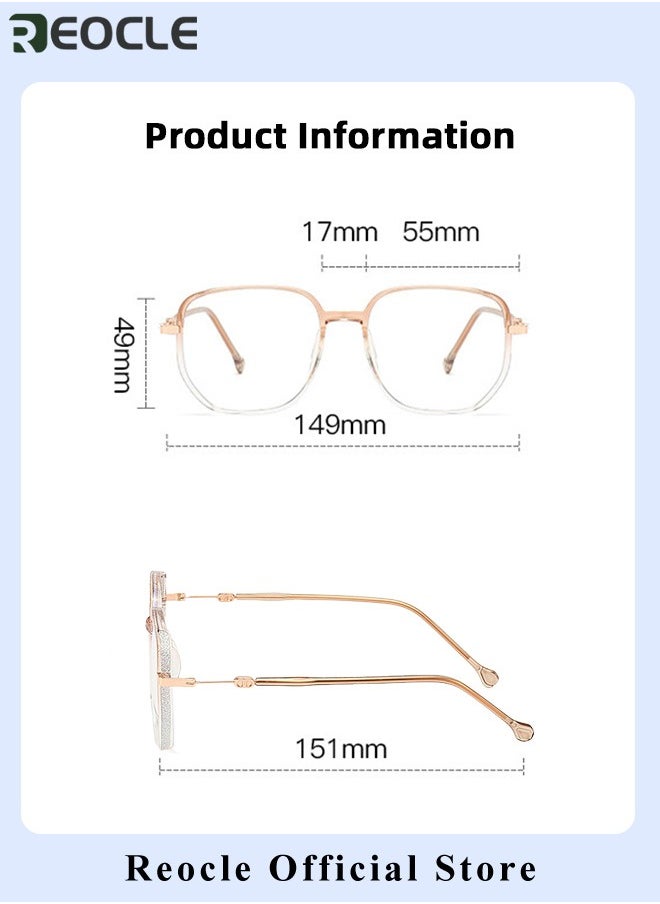 Women's Progressive Multifocus Reading Glasses Spring Hinge Blue Light Blocking Glasses Large Square Reading Glasses