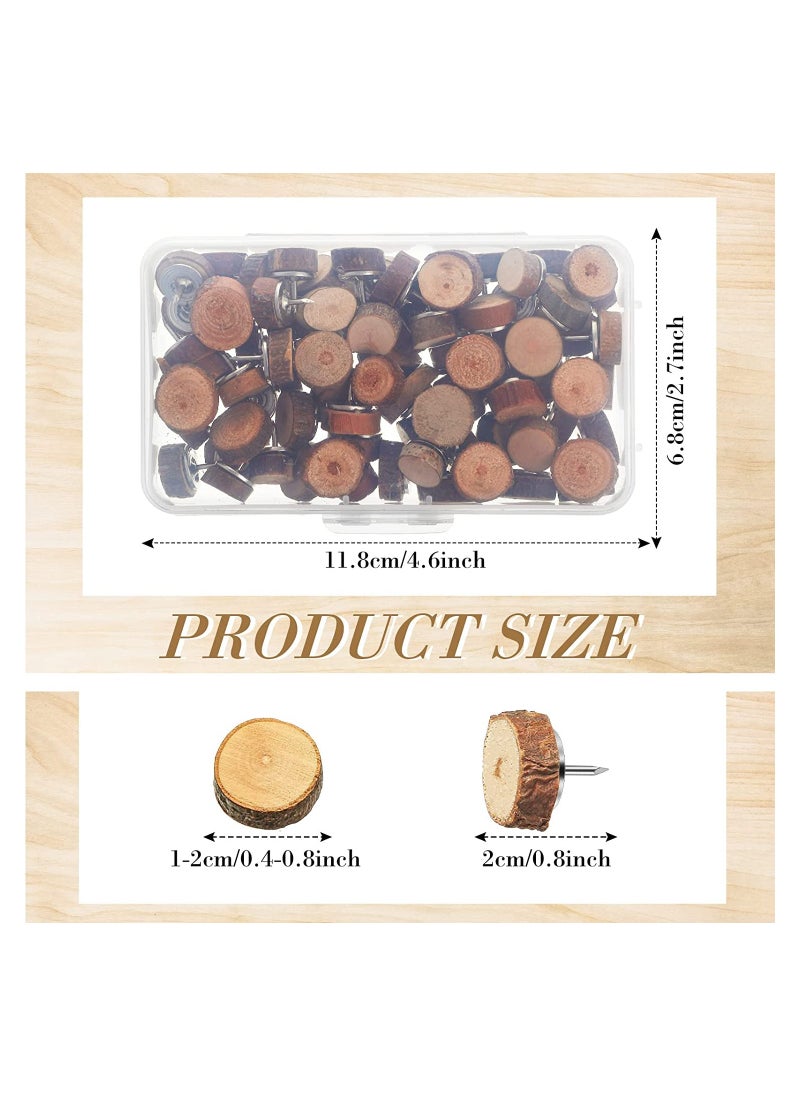 SYOSI - 80 Pcs Wood Push Pins Drawing Pins Wood Thumb Tacks Decorative Push Pins Wooden Map Pins for Cork Boards Map Photos Calendar and Home Office Craft Projects - Image 1