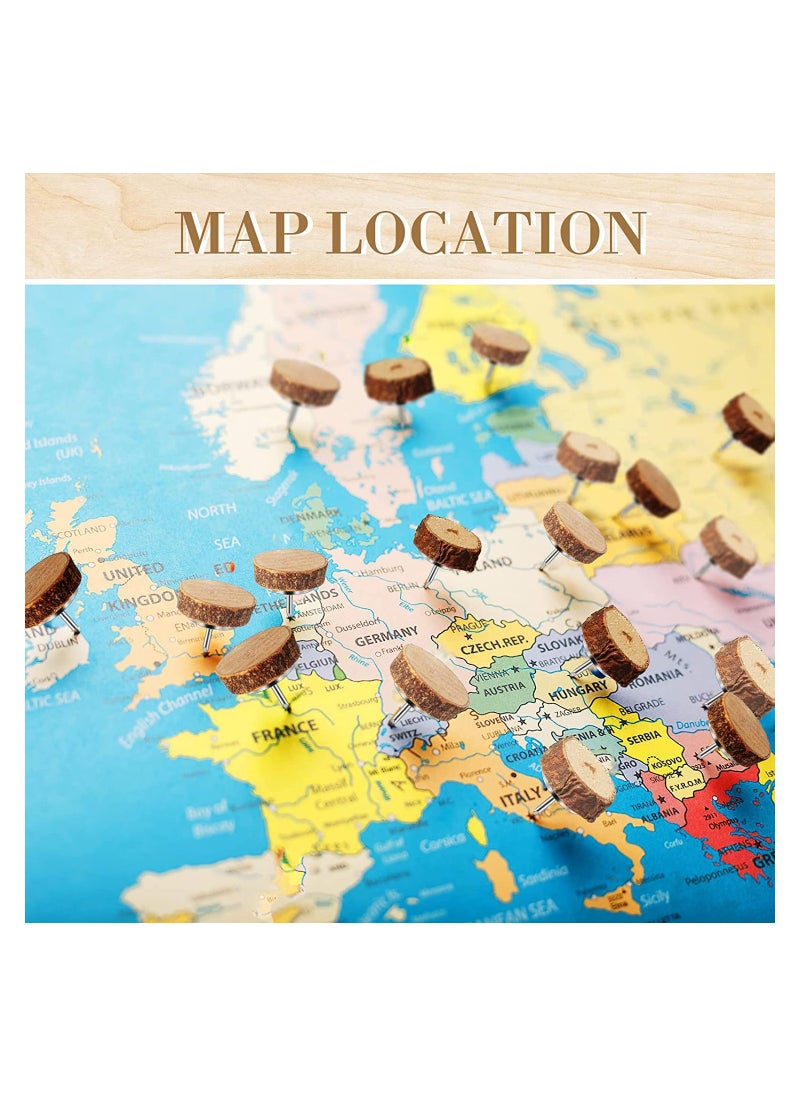SYOSI - 80 Pcs Wood Push Pins Drawing Pins Wood Thumb Tacks Decorative Push Pins Wooden Map Pins for Cork Boards Map Photos Calendar and Home Office Craft Projects - Image 1