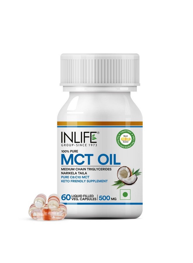 Inlife زيت MCT النقي من INLIFE C8 C10 مناسب لنظام الكيتو، منتجات متقدمة، مكمل غذائي لإدارة الوزن والدهون، 500 ملغ - 60 كبسولة نباتية (عبوة من 1، 60، عدد)  - Image 1