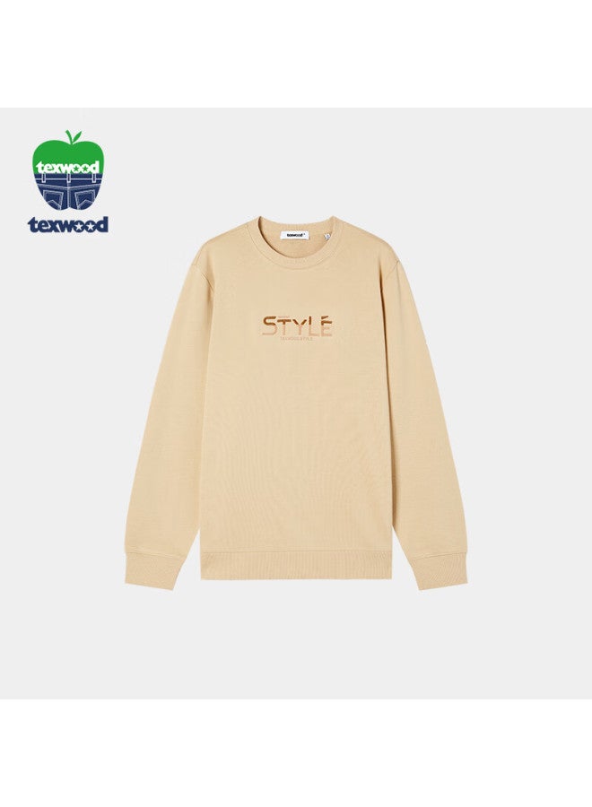 Texwood Apple Men's New Crew Neck Sweatshirt Youth Casual Solid Color Long Sleeve Cotton T-shirt Light Khaki 50 - Image 1