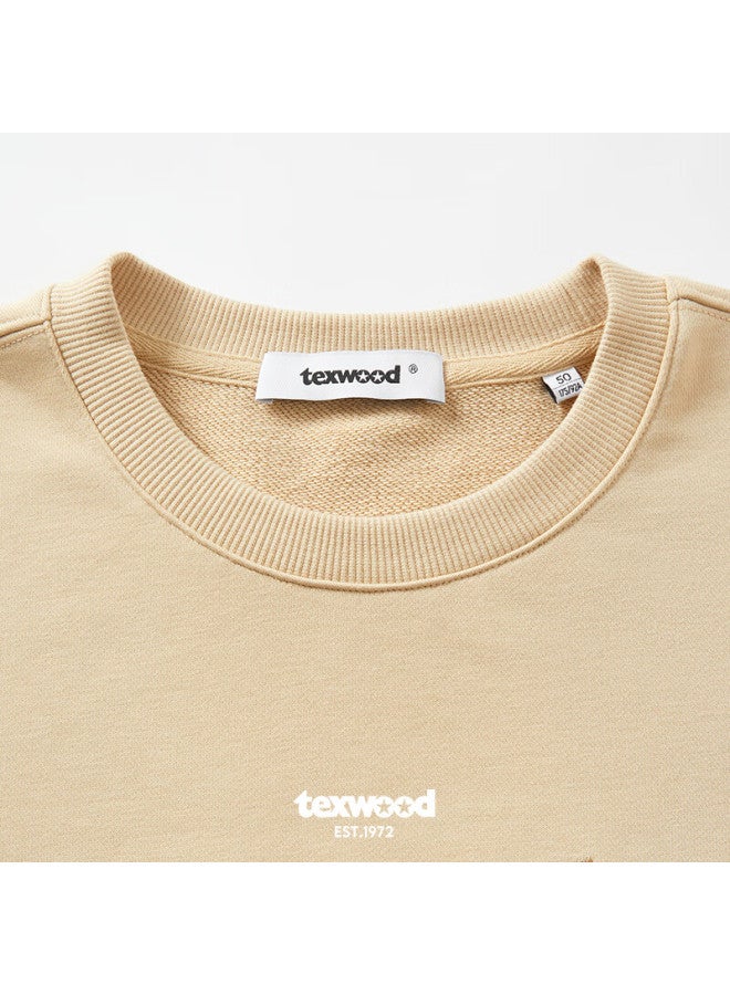 Texwood Apple Men's New Crew Neck Sweatshirt Youth Casual Solid Color Long Sleeve Cotton T-shirt Light Khaki 50 - Image 2