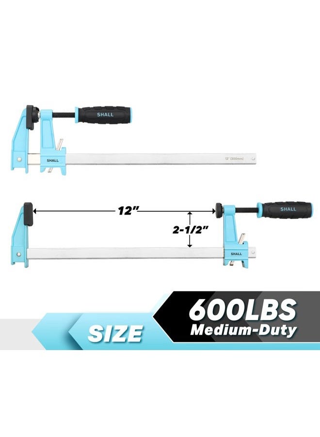 SHALL 12-Inch Steel Bar Clamps Set, 4-pack Medium-Duty Quick-Release F Clamps, 600 Lbs Load Limit for Woodworking, Metal working, DIY and Crafts - Image 2