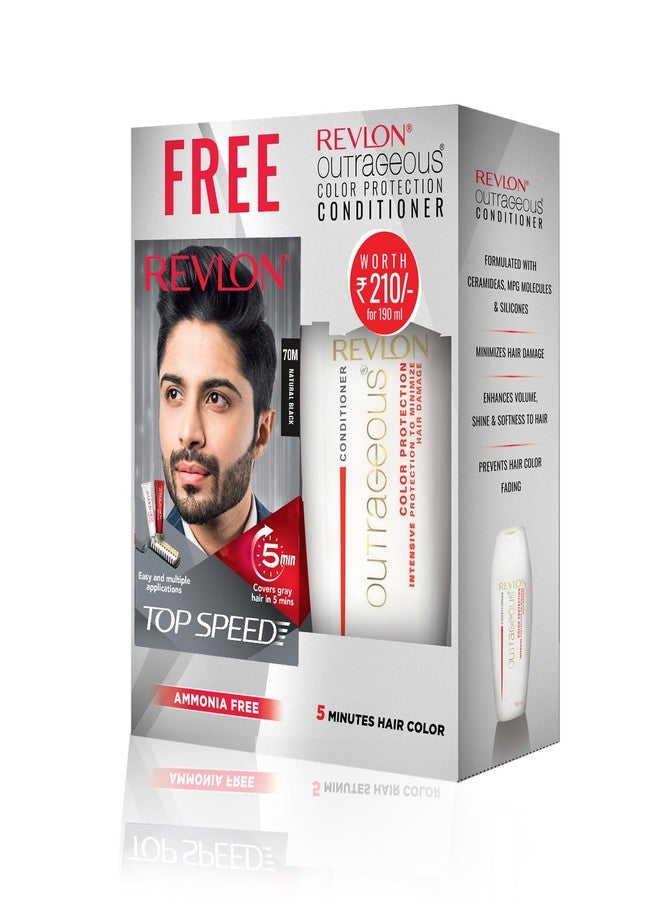 REVLON Top Speed Hair Color For Men - Natural Black 70M (with Outrageous Conditioner 190 ml) (3S10978E16463170) - Image 1