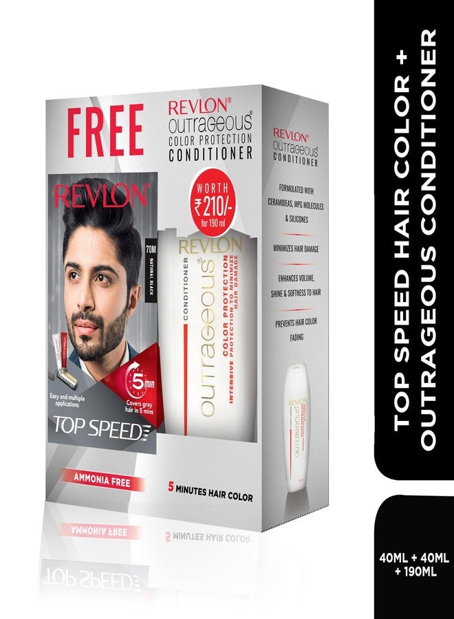 REVLON Top Speed Hair Color For Men - Natural Black 70M (with Outrageous Conditioner 190 ml) (3S10978E16463170) - Image 2