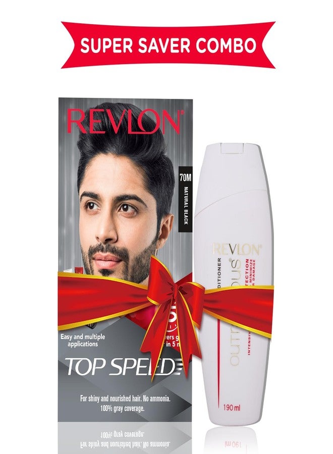 REVLON Top Speed Hair Color For Men - Natural Black 70M (with Outrageous Conditioner 190 ml) (3S10978E16463170) - Image 3