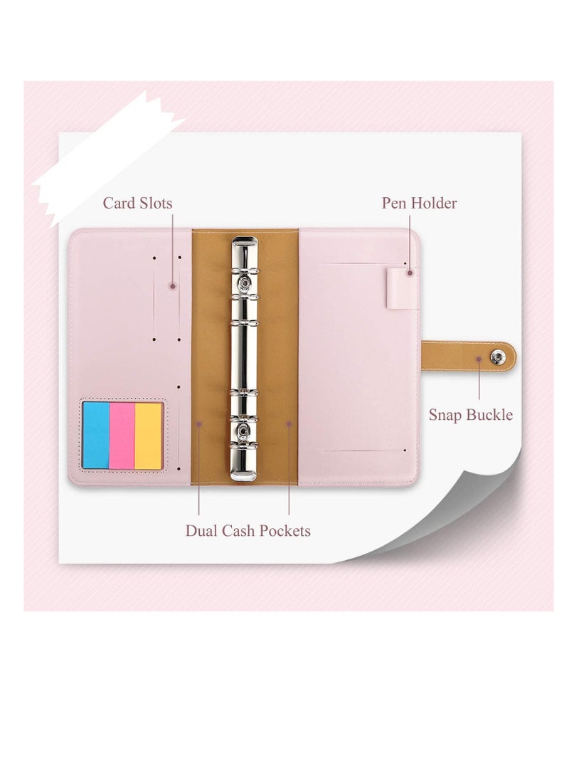 SYOSI A6 Budget Binder PU Leather Cover with 12PCS A6 Binder Pockets Loose Leaf Bags 6 Ring Binder Cash Zipper Pouches Label Stickers Refillable Budget Envelopes System  - Image 4