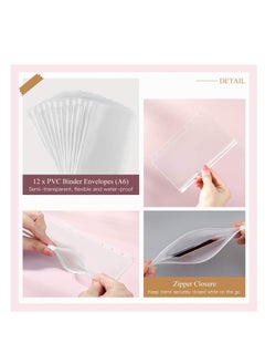 SYOSI A6 Budget Binder PU Leather Cover with 12PCS A6 Binder Pockets Loose Leaf Bags 6 Ring Binder Cash Zipper Pouches Label Stickers Refillable Budget Envelopes System  - Image 2