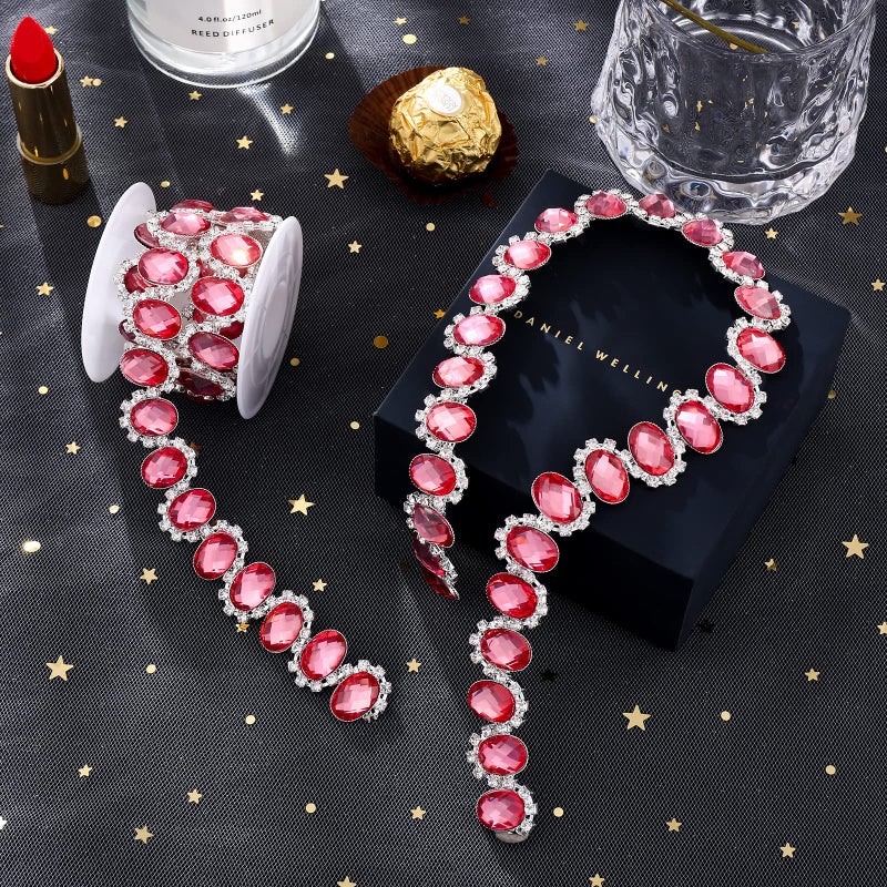 Rytenz 1 Yard Crystal Rhinestone Close Chain Pearl Beaded Trim Bridal Lace Ribbon Trimming Rhinestone Chain Trim for Wedding Party Decoration & Bridal Costume Embellishment Clothing Accessories - Image 4