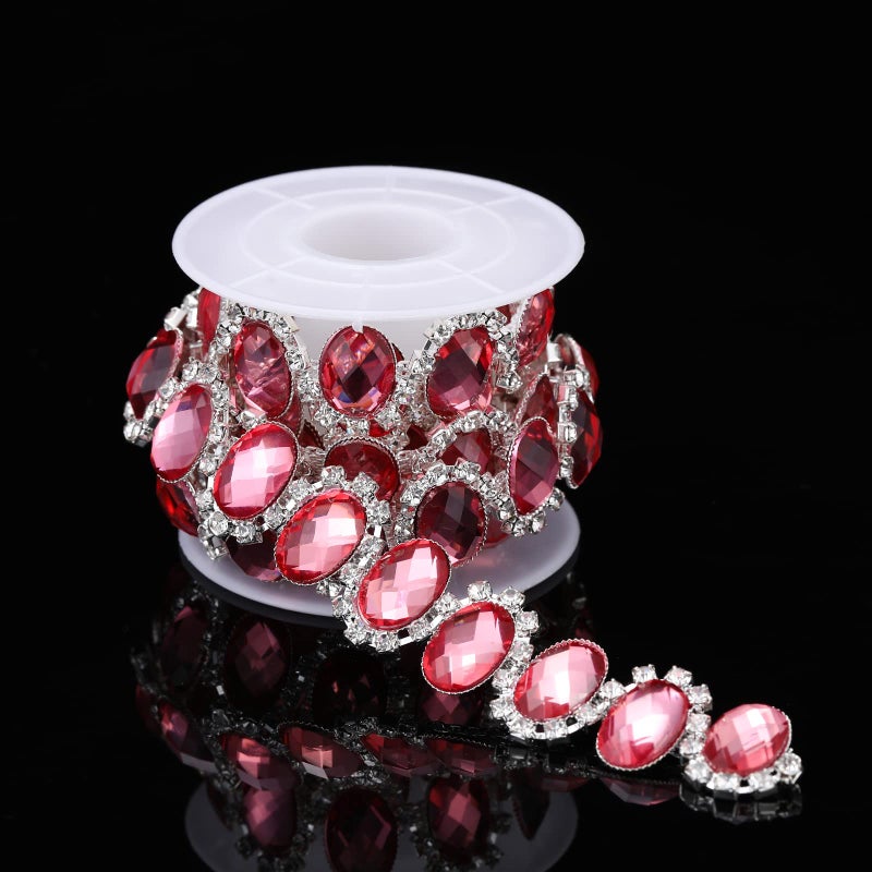 Rytenz 1 Yard Crystal Rhinestone Close Chain Pearl Beaded Trim Bridal Lace Ribbon Trimming Rhinestone Chain Trim for Wedding Party Decoration & Bridal Costume Embellishment Clothing Accessories - Image 1