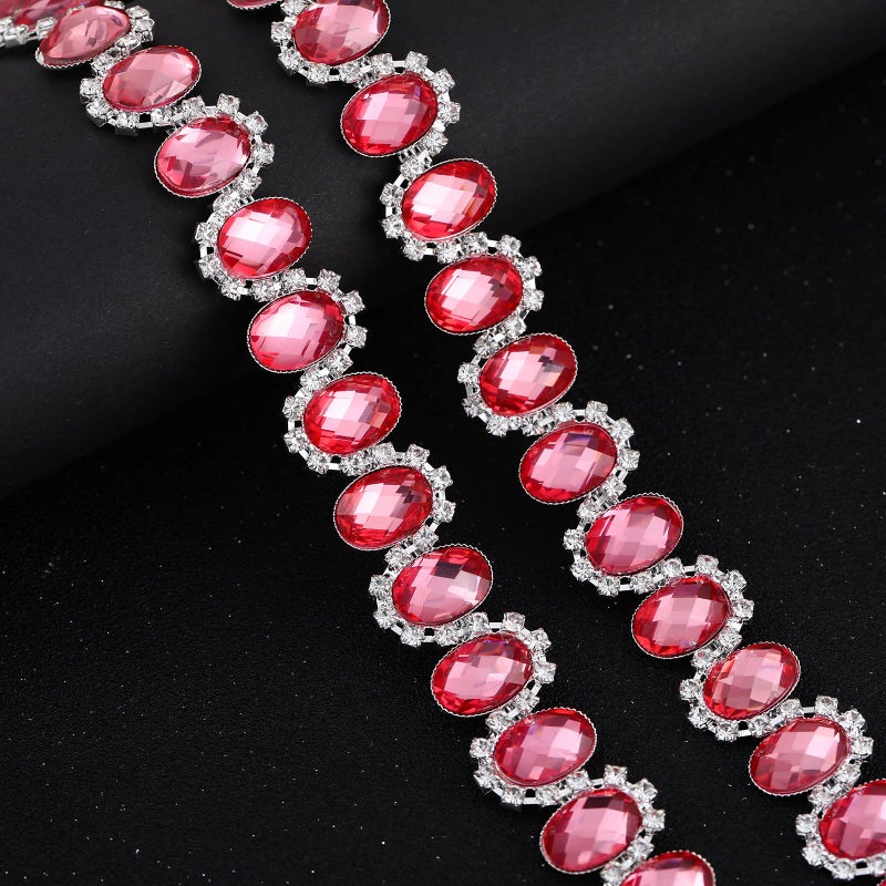 Rytenz 1 Yard Crystal Rhinestone Close Chain Pearl Beaded Trim Bridal Lace Ribbon Trimming Rhinestone Chain Trim for Wedding Party Decoration & Bridal Costume Embellishment Clothing Accessories - Image 2