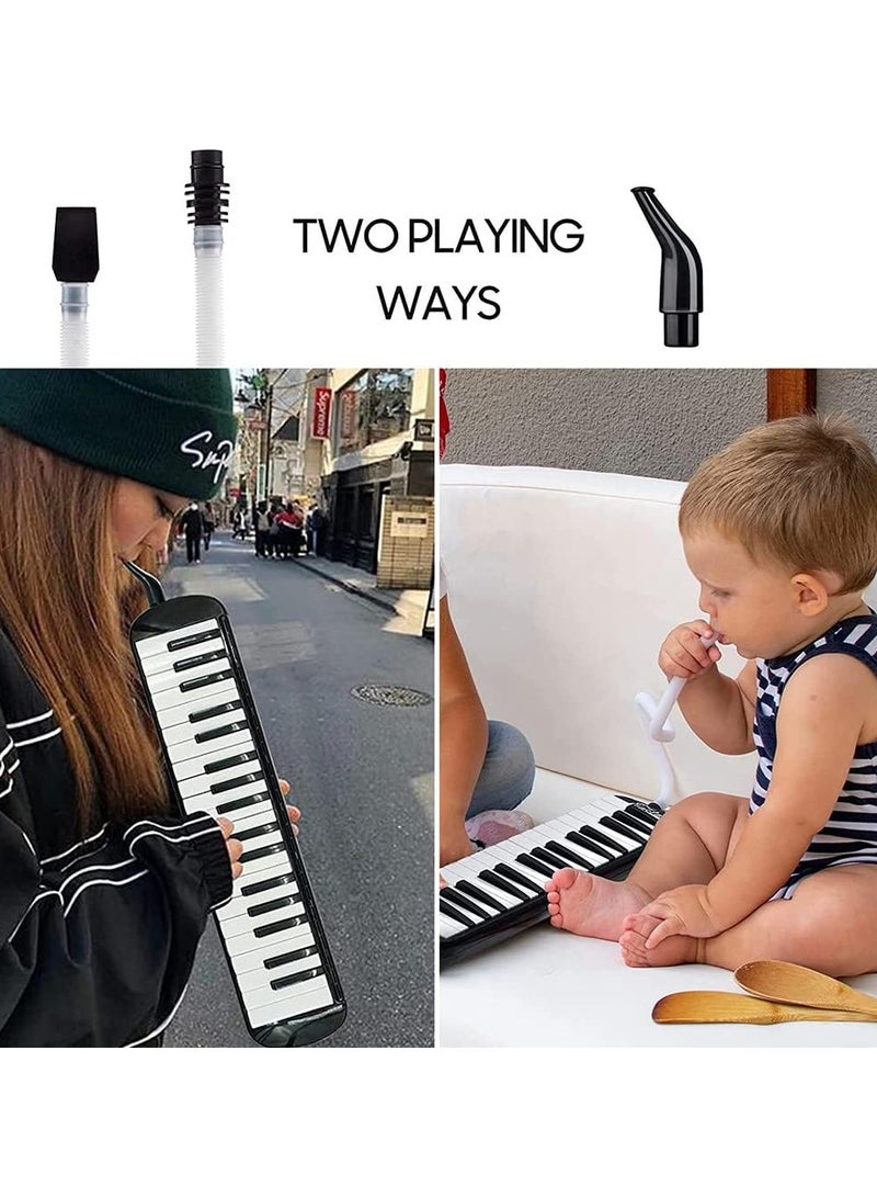 Melodica 32 Keys Double Tubes Mouthpiece Air Piano Keyboard Musical Instrument with Carrying Bag 32 Keys, Black - Image 2