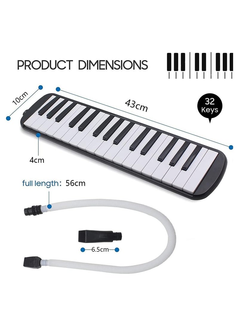 Melodica 32 Keys Double Tubes Mouthpiece Air Piano Keyboard Musical Instrument with Carrying Bag 32 Keys, Black - Image 4