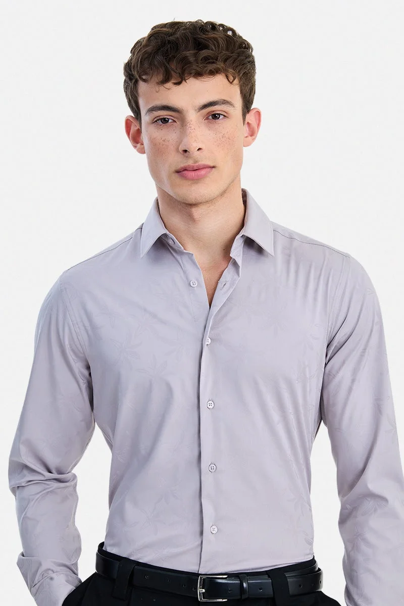 سنيتش Mauve Textured Long Sleeve Slim Fit Formal Luxe Shirt