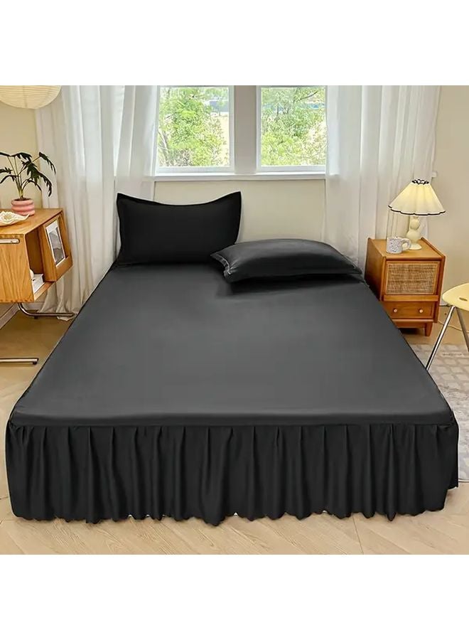 Black Lace Bed Skirt Non Slip Fitted Sheet Anti Allergy Wrinkle Resistant Machine Washable - Image 1