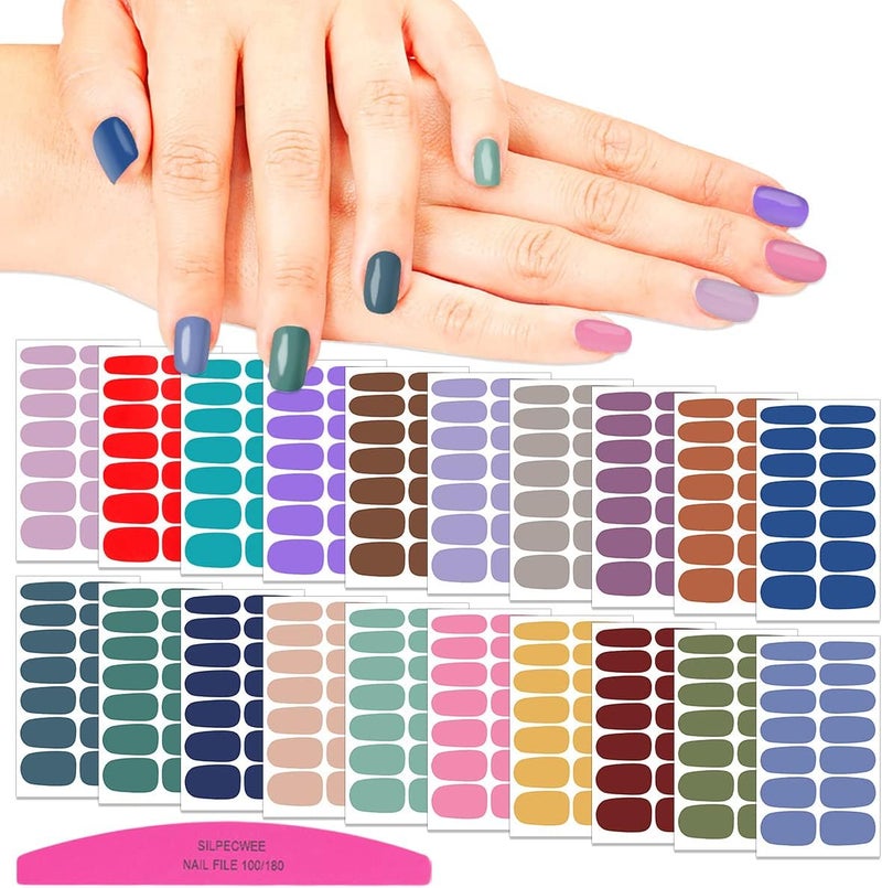 SILPECWEE 20 Sheets Solid Color Nail Polish Strips Self Adhesive Full Nail Wraps Nail Polish Stickers for Women Nail Art Accessories Manicure Kit with 1pc Nail File