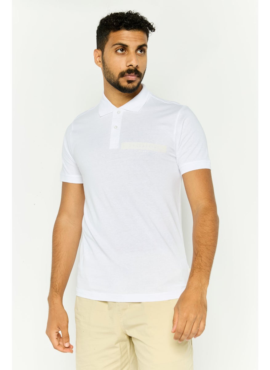 Gazzarrini Men Regular Fit Brand Logo Short Sleeves Polo Shirt, White  - Image 1