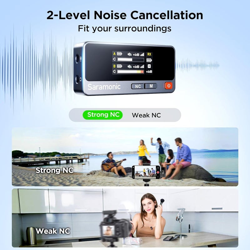 سارامونيك ميكروفون لافالير لاسلكي من سارامونيك Air لأجهزة آيفون وأندرويد (2TX + USB-C RX + علبة شحن)، مع إلغاء الضوضاء، مدى 300 متر، ميكروفون مصغر لتطبيقات تيك توك ويوتيوب والبث المباشر والمقابلات والبودكاست والفلوغ. - Image 3