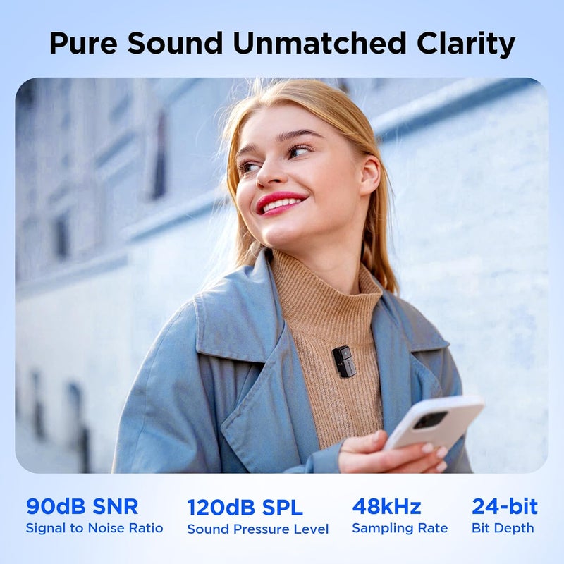سارامونيك ميكروفون لافالير لاسلكي من سارامونيك Air لأجهزة آيفون وأندرويد (2TX + USB-C RX + علبة شحن)، مع إلغاء الضوضاء، مدى 300 متر، ميكروفون مصغر لتطبيقات تيك توك ويوتيوب والبث المباشر والمقابلات والبودكاست والفلوغ. - Image 5