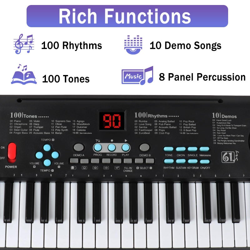 RWESU 61 Keys Keyboard Piano, Electronic Digital Piano with Built-in Speaker Microphone, Portable Keyboard Gift Teaching for Beginners, Electric Piano for Kids, Birthday Gift for Children - Image 5