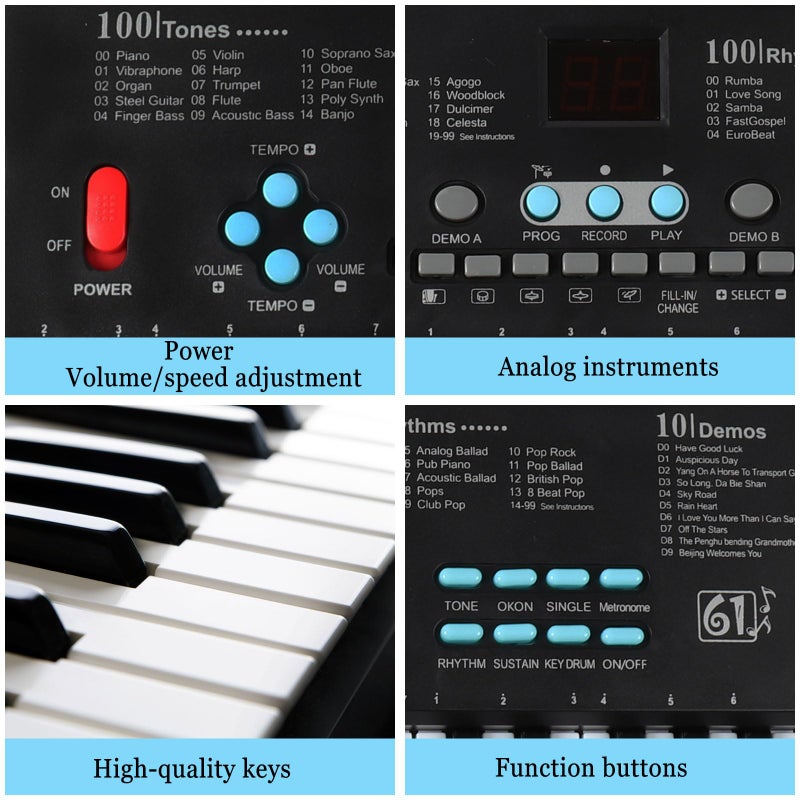 RWESU 61 Keys Keyboard Piano, Electronic Digital Piano with Built-in Speaker Microphone, Portable Keyboard Gift Teaching for Beginners, Electric Piano for Kids, Birthday Gift for Children - Image 3