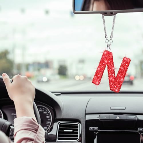 ToBeQueen Bling Letter N Car Charm Pendant Letter Hanging Ornament for Rear View Mirror Decoration (Red, N) - Image 4