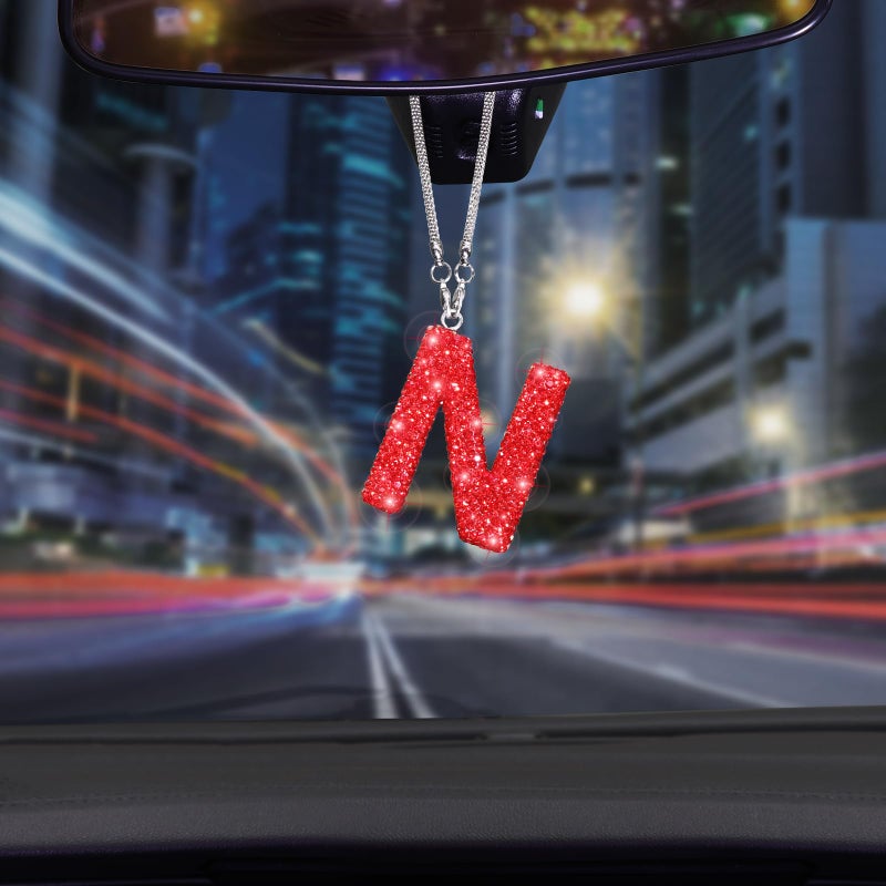 ToBeQueen Bling Letter N Car Charm Pendant Letter Hanging Ornament for Rear View Mirror Decoration (Red, N) - Image 5