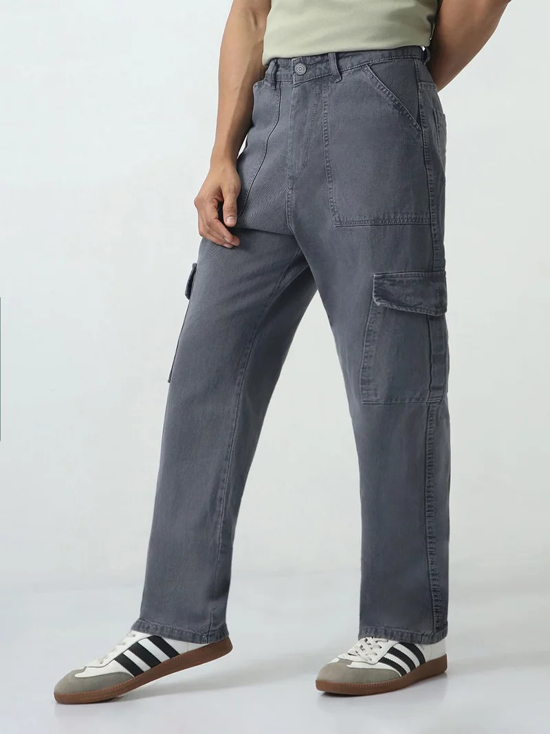 Urbano Fashion  Urbano Fashion Men's Light Grey Loose Fit Cargo Jeans with 6 Pockets Non-Stretchable  | Best Price UAE