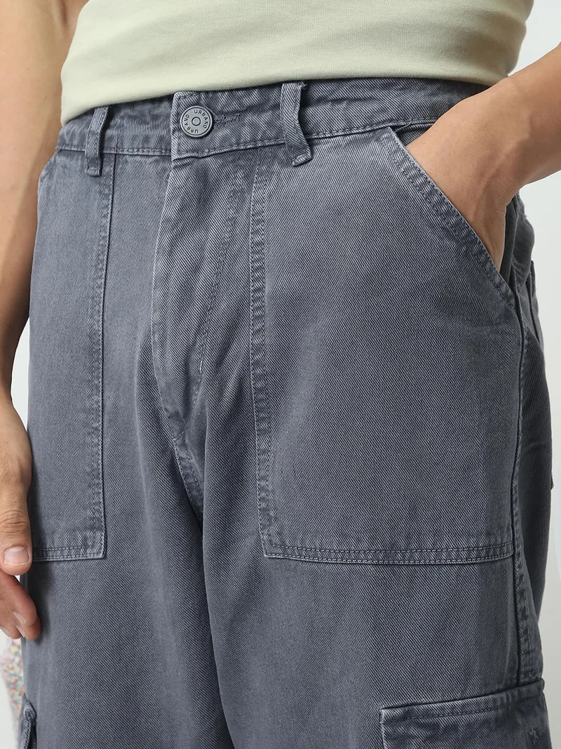 Urbano Fashion  Urbano Fashion Men's Light Grey Loose Fit Cargo Jeans with 6 Pockets Non-Stretchable  | Best Price UAE