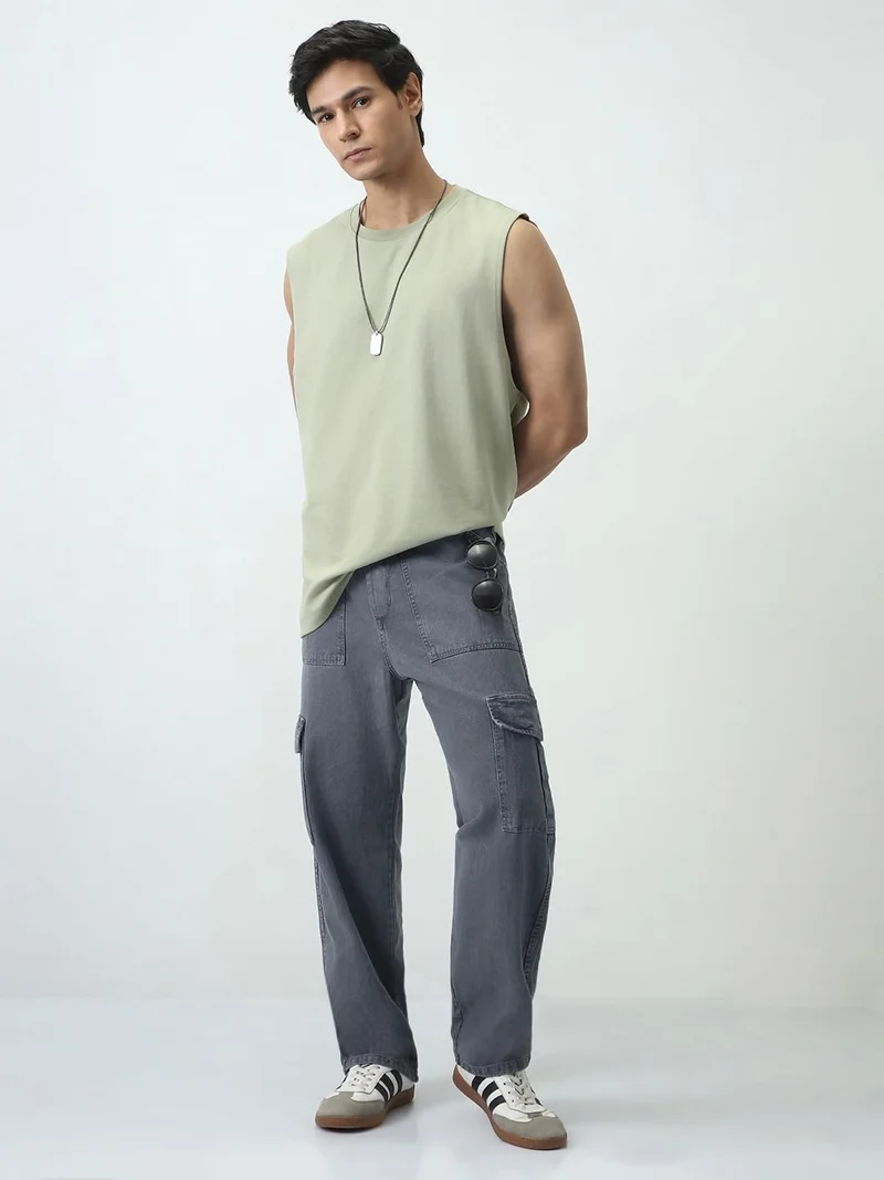 Urbano Fashion  Urbano Fashion Men's Light Grey Loose Fit Cargo Jeans with 6 Pockets Non-Stretchable  | Best Price UAE