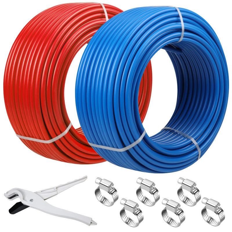 PEX Pipe 12 Inch 300ft 2 Rolls PEX Tubing EVOH pexB pipe Non Oxygen Barrier Durable LeakageProof Flexible for Residential Water Lines in Homes Pex Radiant Heat TubingRedBlue