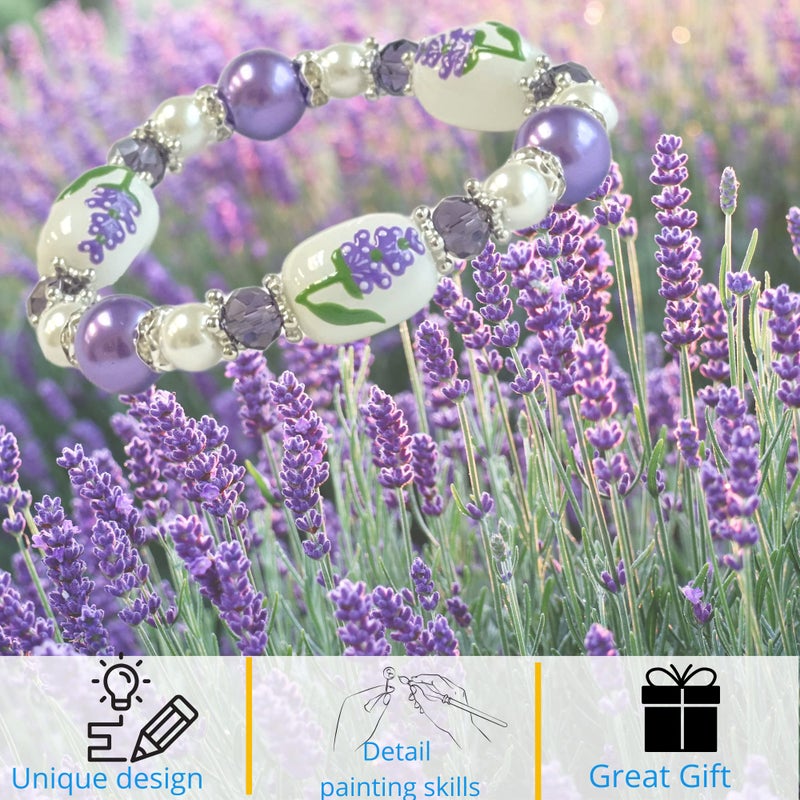 fiona State Flower Bracelet Beaded Souvenir Jewelry Gift for Woman, Garden Botanical Bracelet (Lavender) - Image 4