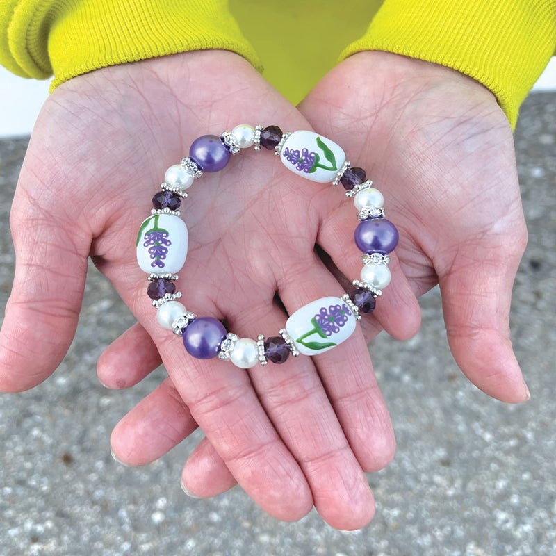 fiona State Flower Bracelet Beaded Souvenir Jewelry Gift for Woman, Garden Botanical Bracelet (Lavender) - Image 5