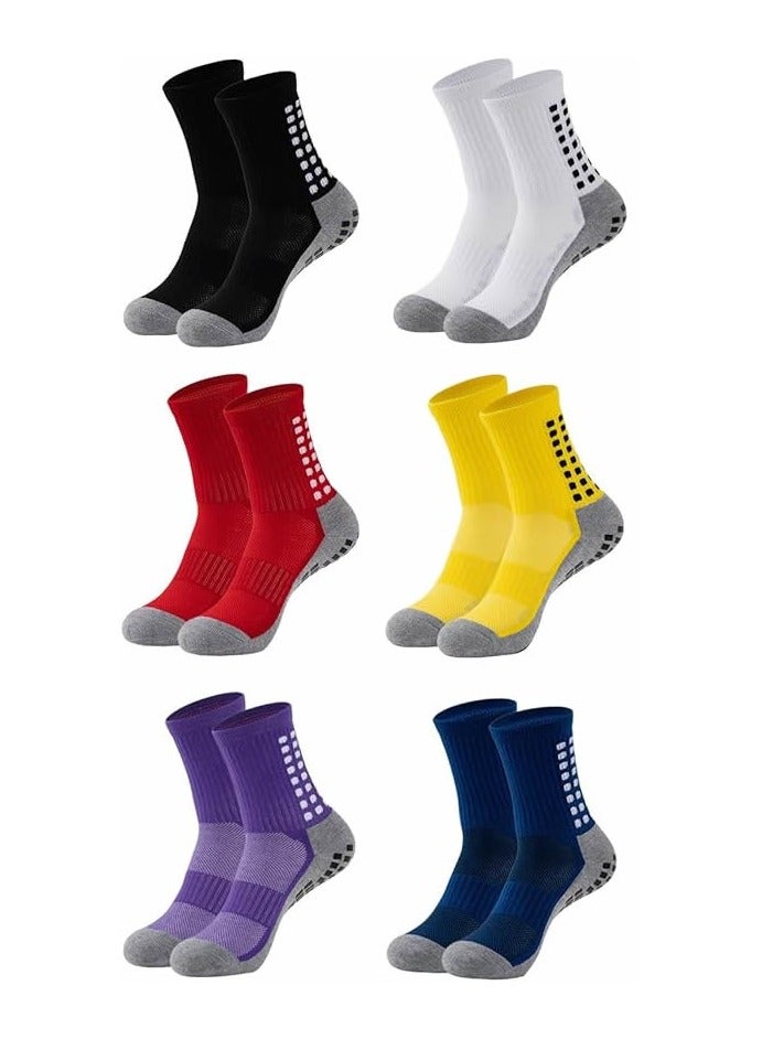 6 Pairs Grip Soccer Socks Anti Slip Non Slip Men's Athletic Socks for Football Basketball Sports - Image 1