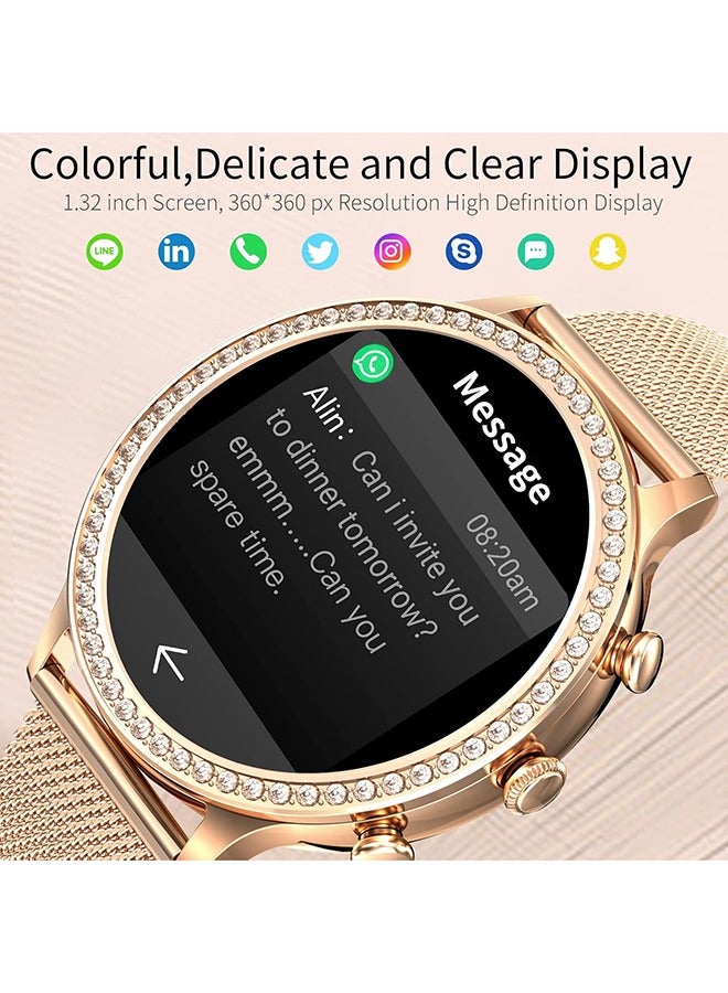 RollsTimi  Smartwatch for Women Make Answer Call 1.32" Full Touch Screen Fitness Tracker with Blood Pressure Heart Rate Sleep Monitor IP67 Waterproof Pedometer Stopwatch for iOS Android,Gold - Image 3