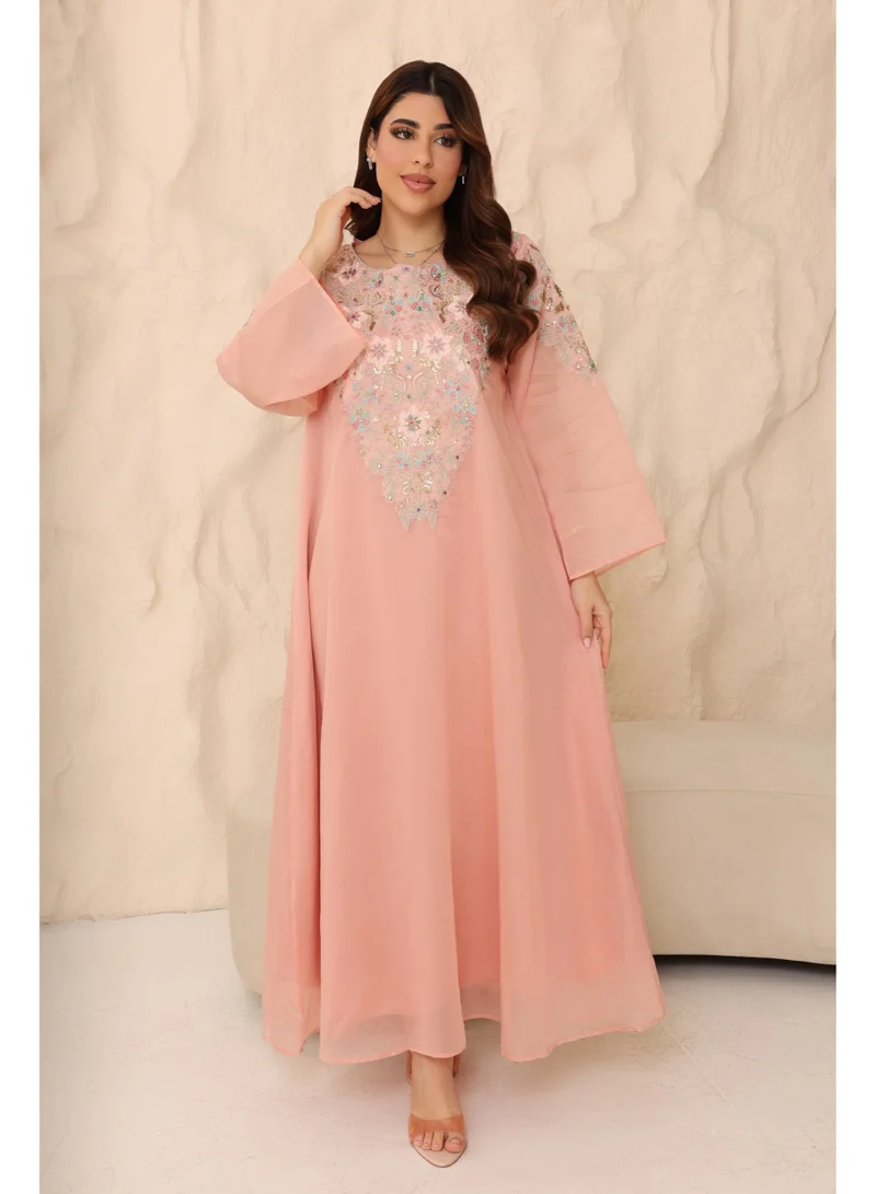 اكسا جلابية مطرزة ملكية IK1112 وردي