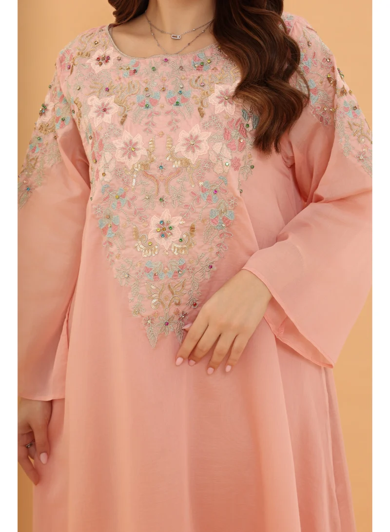 اكسا جلابية مطرزة ملكية IK1112 وردي