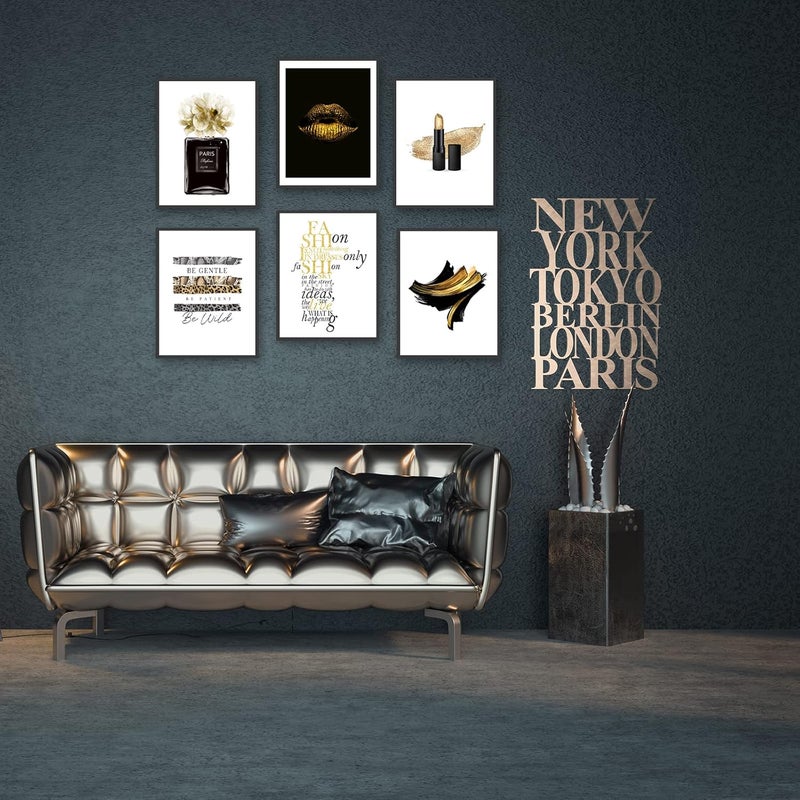 HoozGee Gorgeous Black and Gold Fashion Art Prints Room Decor Glam Golden Lips Flower Lipstick Perfume Bottle Art Poster Designer Artwork Stylish Quotes & Sayings Home Art Decor（8"x10" UNFRAMED） - Image 5