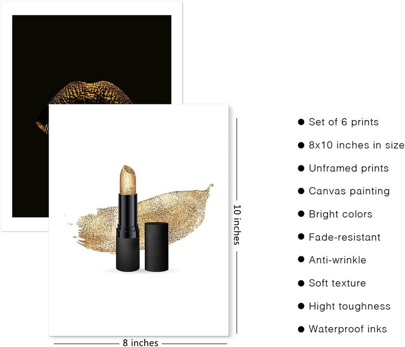HoozGee Gorgeous Black and Gold Fashion Art Prints Room Decor Glam Golden Lips Flower Lipstick Perfume Bottle Art Poster Designer Artwork Stylish Quotes & Sayings Home Art Decor（8"x10" UNFRAMED） - Image 2